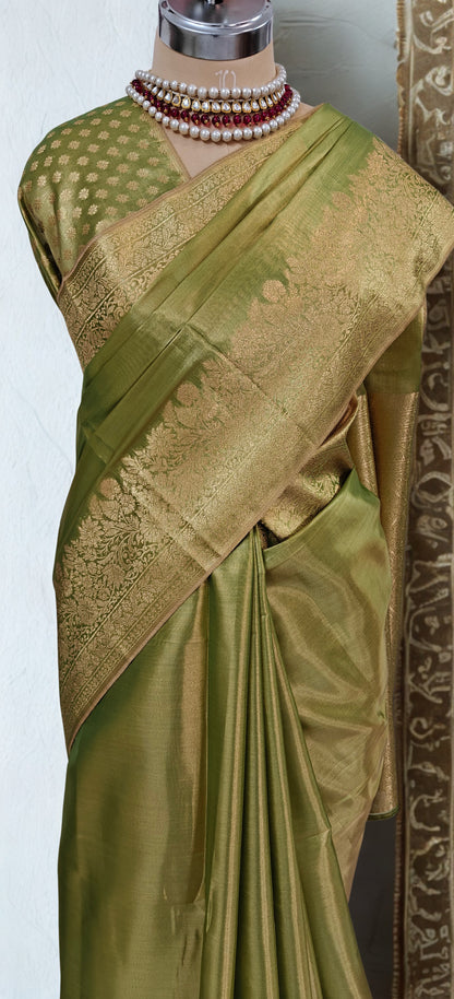 Premium Tissue Silk Saree with Elegant Golden Zari Weaving