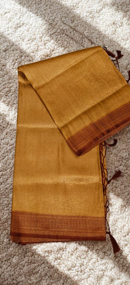 Golden & Rust Mulberry Silk Saree