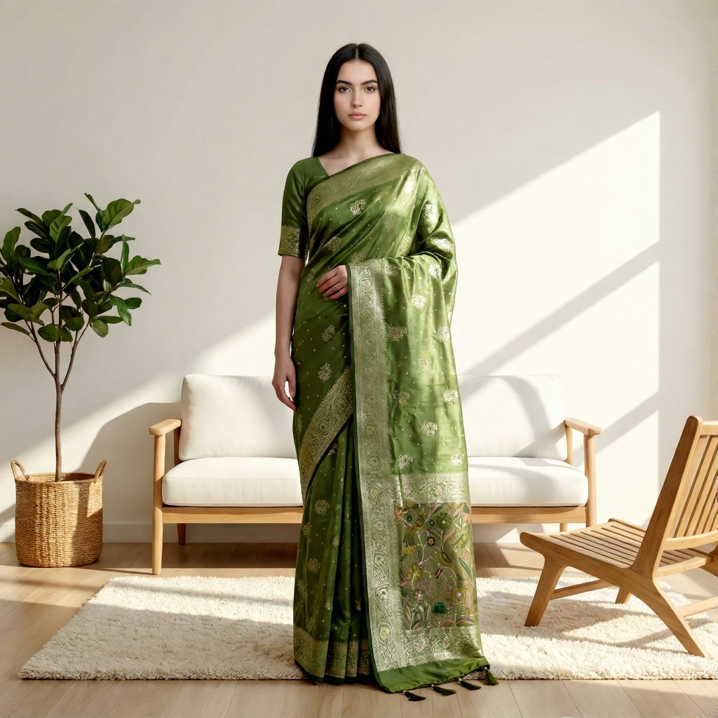 Satin Silk Saree with Dusty Digital Pallu