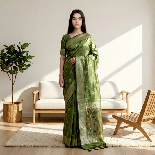 Satin Silk Saree with Dusty Digital Pallu