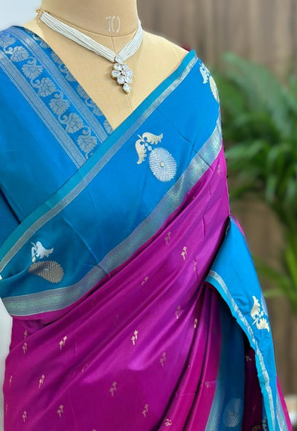 Magenta & Royal Blue Kanjivaram soft Silk Saree