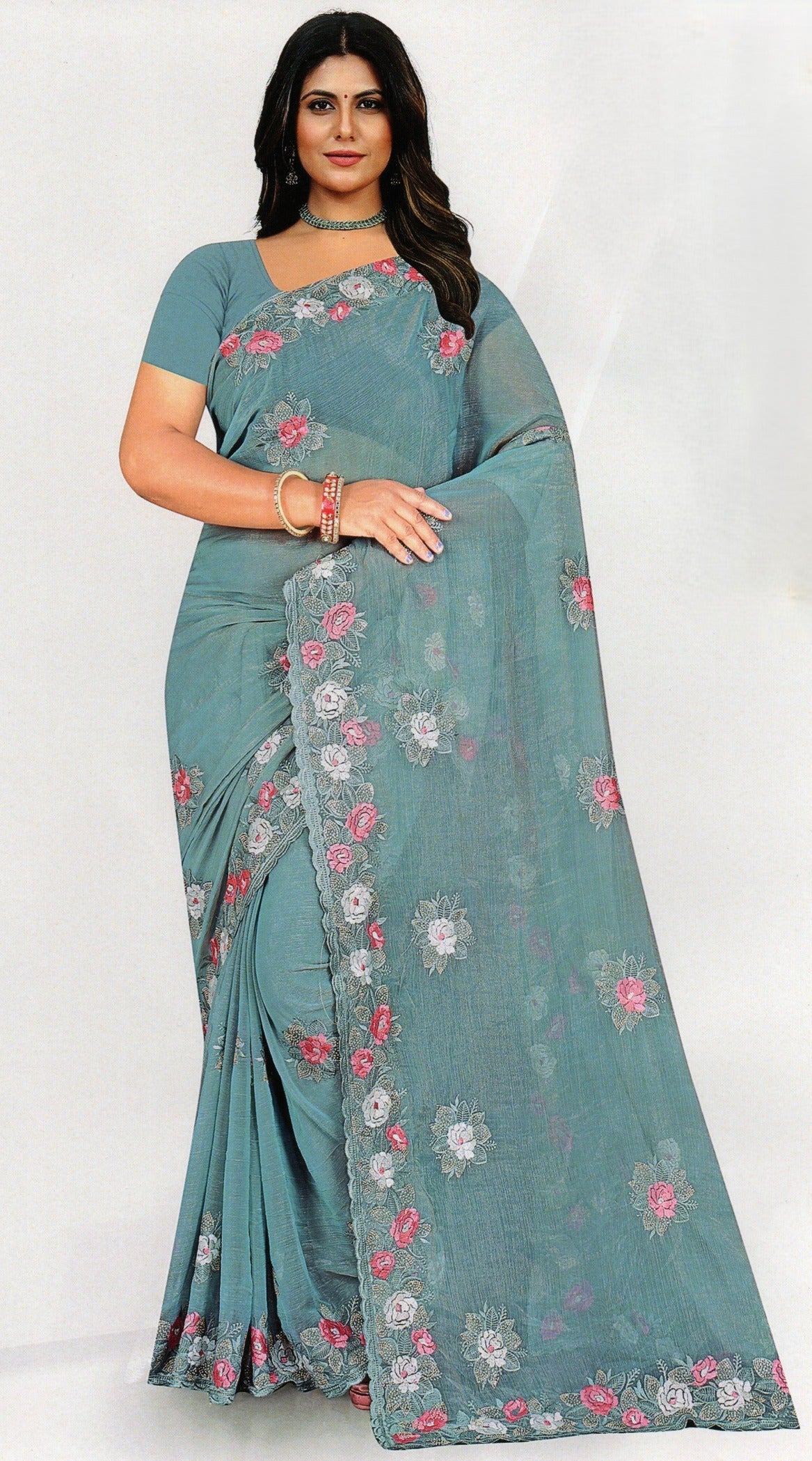 Fendi Chiffon Saree with Embroidered Detailing