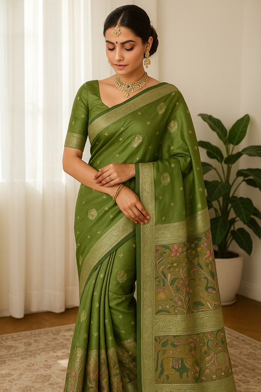 Satin Silk Saree with Dusty Digital Pallu
