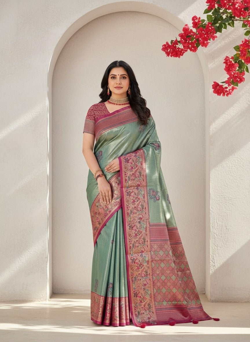 Tissue Kanjivaram Silk Saree with Paithani Border