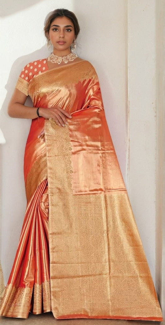 Premium Tissue Silk Saree with Elegant Golden Zari Weaving