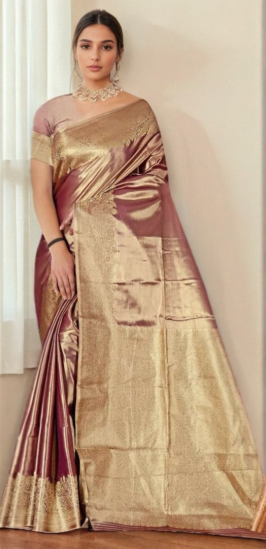 Premium Tissue Silk Saree with Elegant Golden Zari Weaving