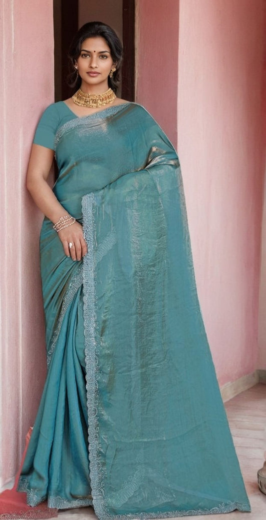 Blue Crush Chiffon silk  Saree