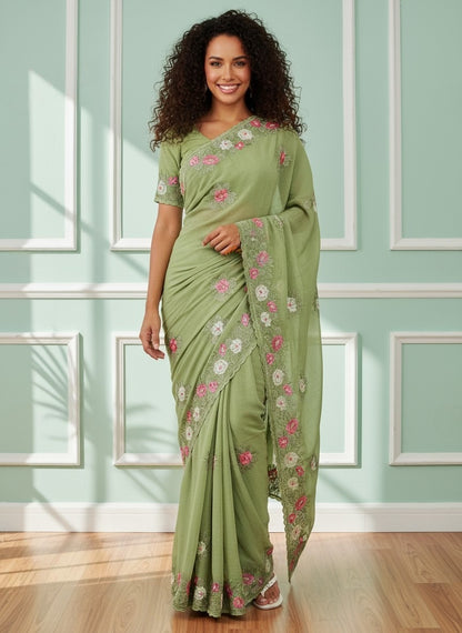 Fendi Chiffon Saree with Embroidered Detailing