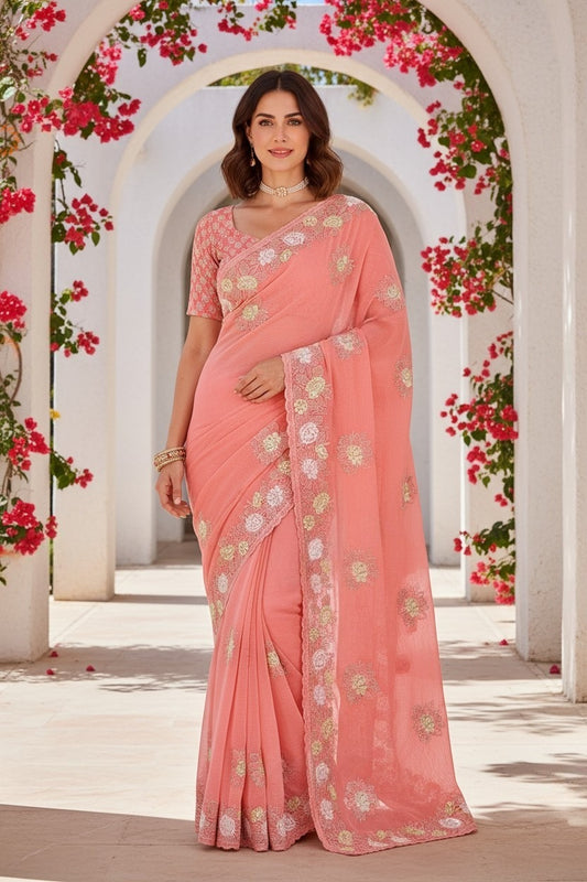 Fendi Chiffon Saree with Embroidered Detailing