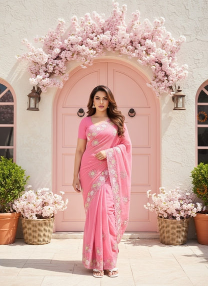 Fendi Chiffon Saree with Embroidered Detailing