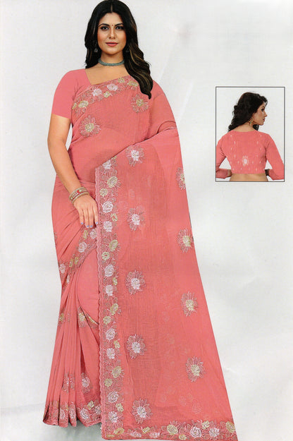 Fendi Chiffon Saree with Embroidered Detailing