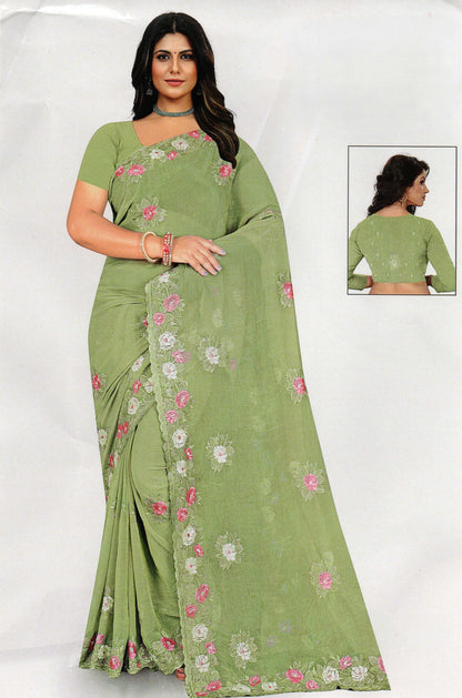 Fendi Chiffon Saree with Embroidered Detailing