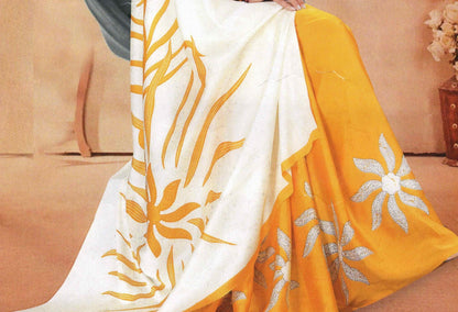 Yellow & Ivory Satin Crepe Saree