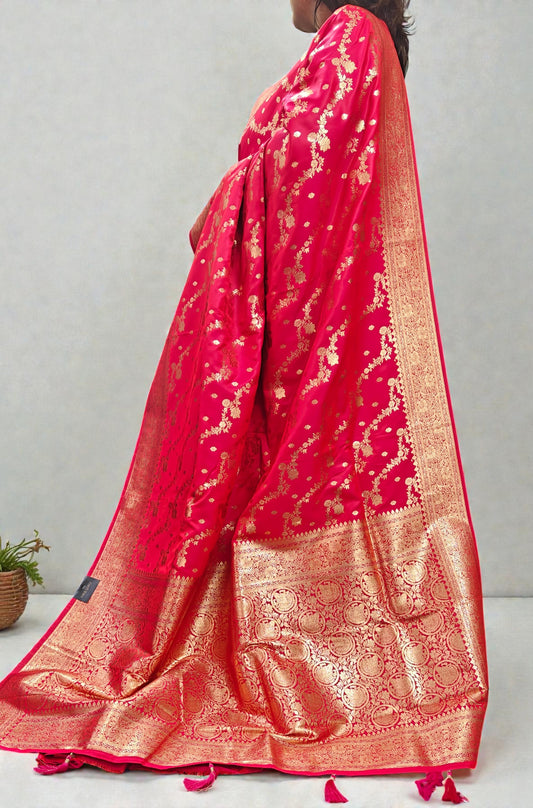 Banarasi Satin Silk Saree with Intricate Zari Weaving