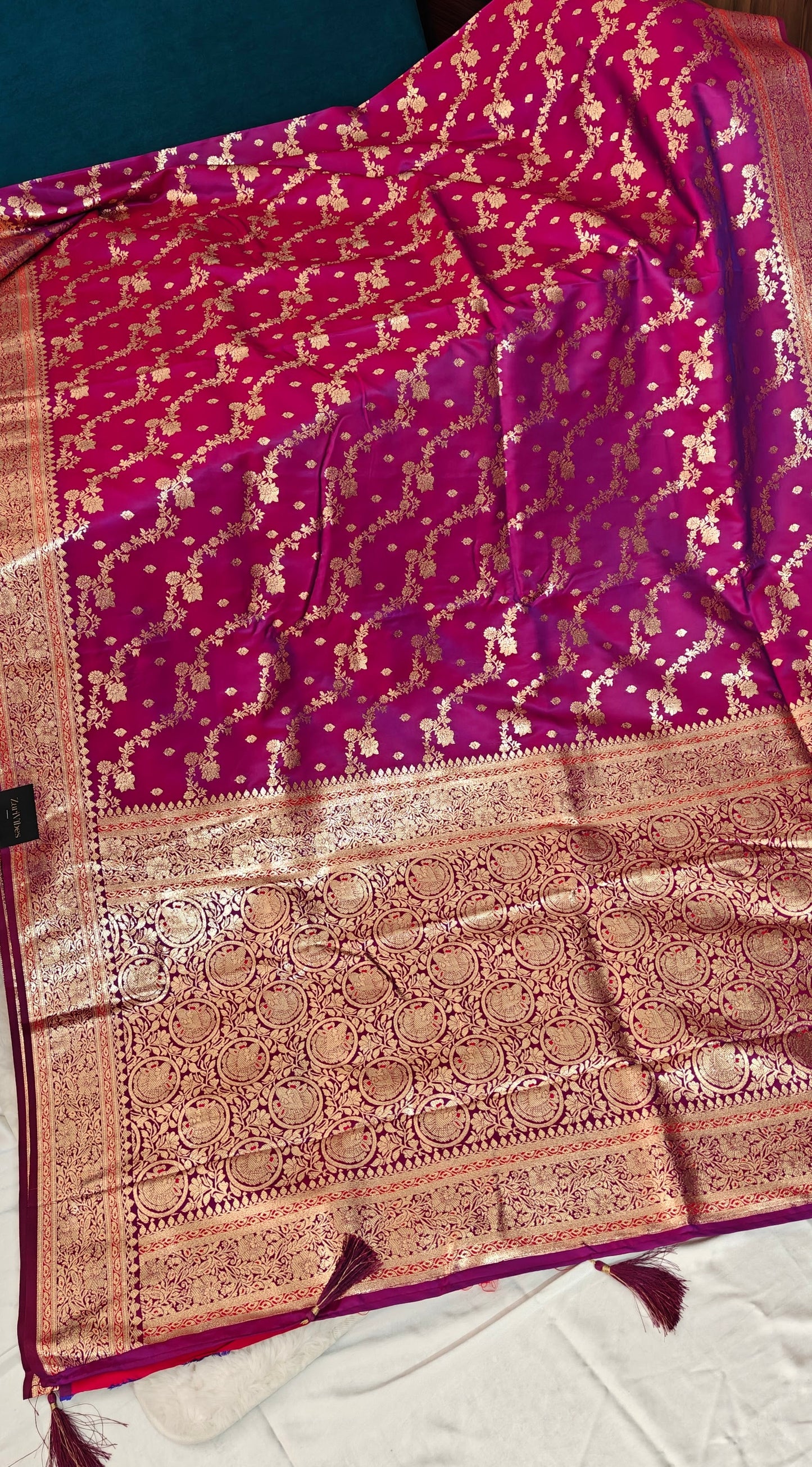 Banarasi Satin Silk Saree with Intricate Zari Weaving