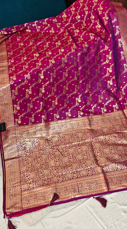 Banarasi Satin Silk Saree with Intricate Zari Weaving