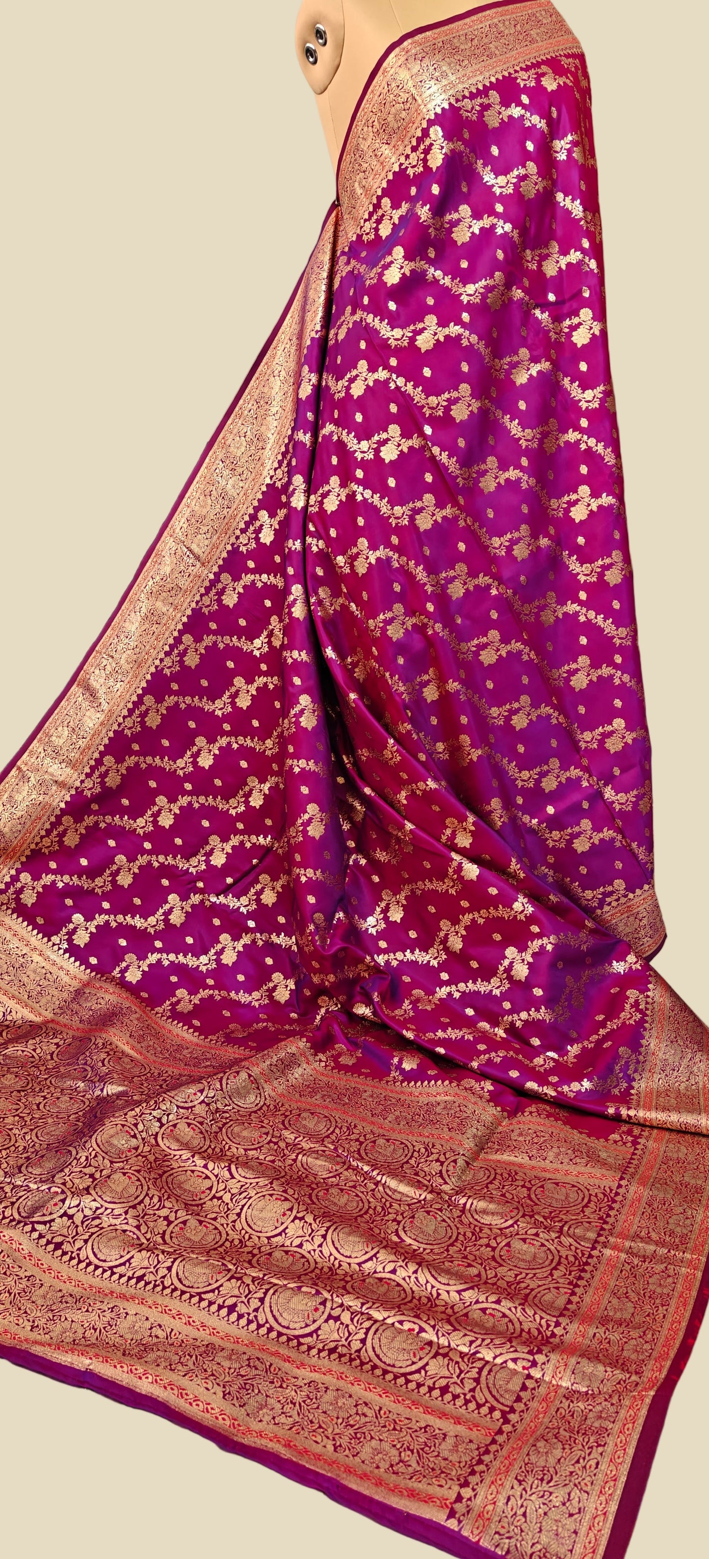Banarasi Satin Silk Saree with Intricate Zari Weaving