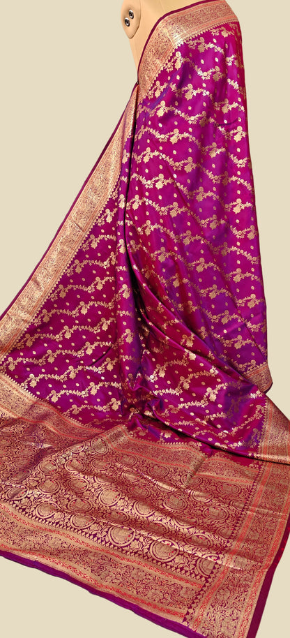 Banarasi Satin Silk Saree with Intricate Zari Weaving