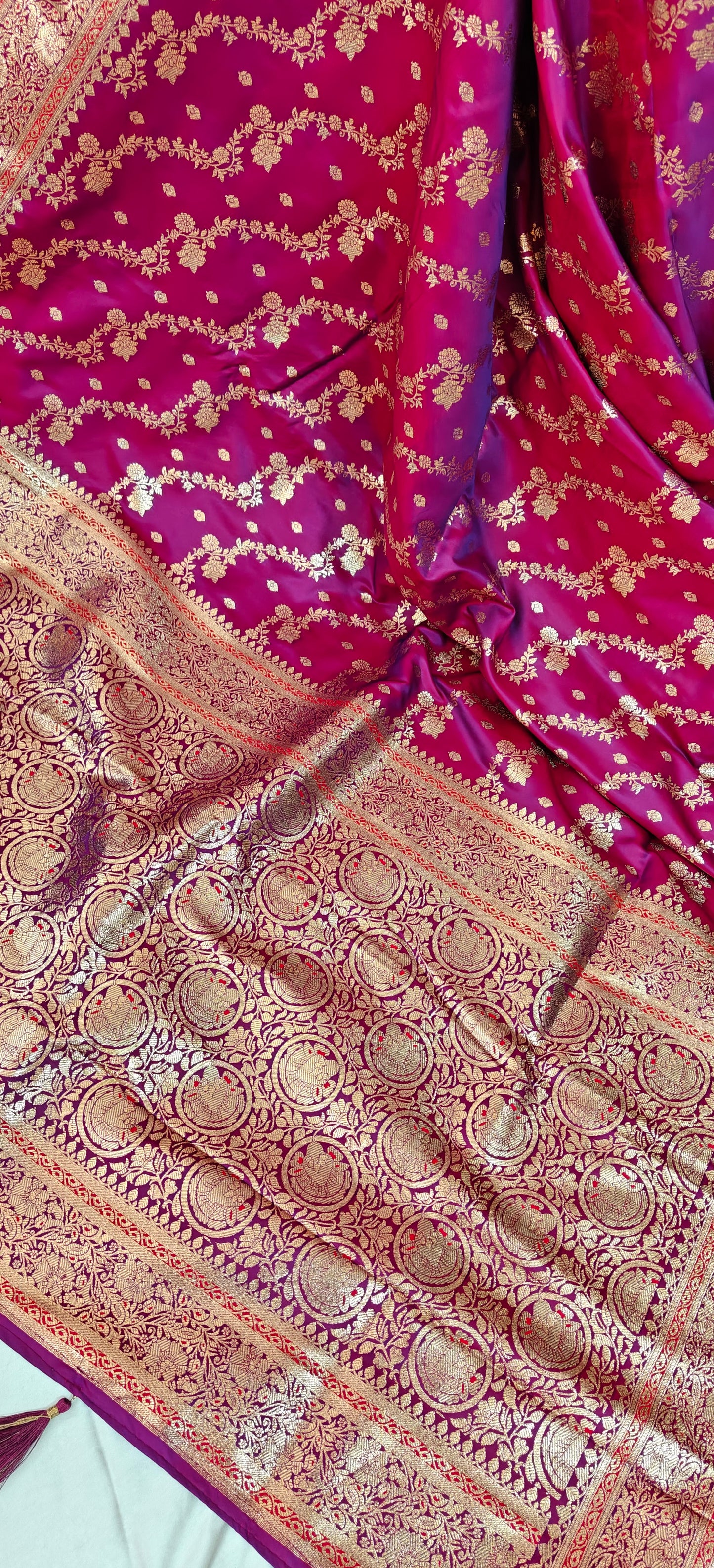 Banarasi Satin Silk Saree with Intricate Zari Weaving
