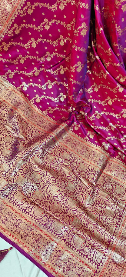 Banarasi Satin Silk Saree with Intricate Zari Weaving
