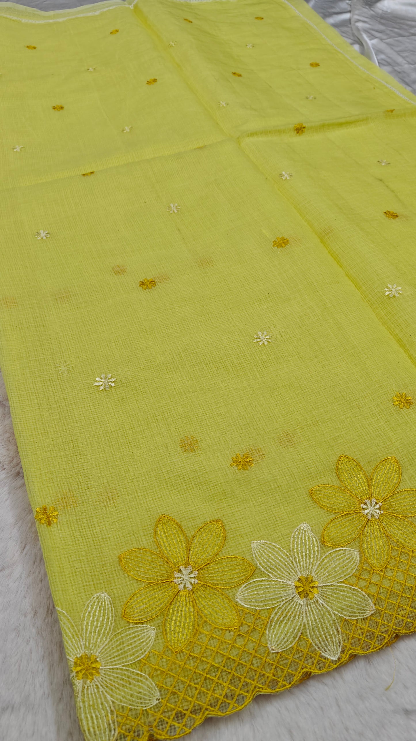 Kota Doria Saree with Floral Embroider