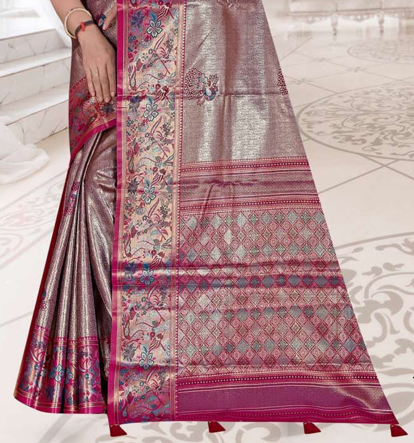 Tissue Kanjivaram Silk Saree with Paithani Border