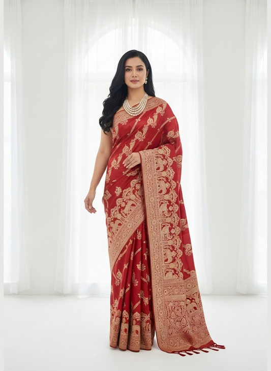 Red Satin silk Saree