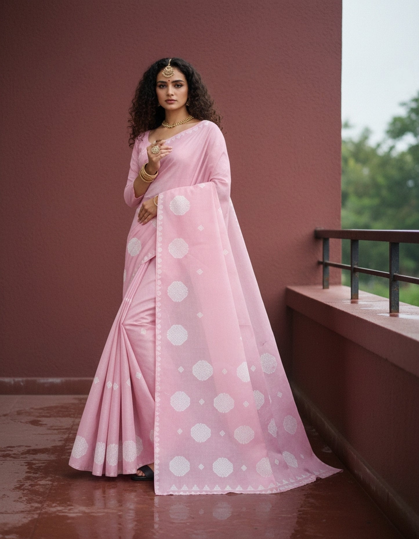 Baby Pink Cotton Saree