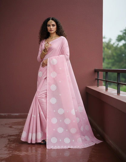 Baby Pink Cotton Saree