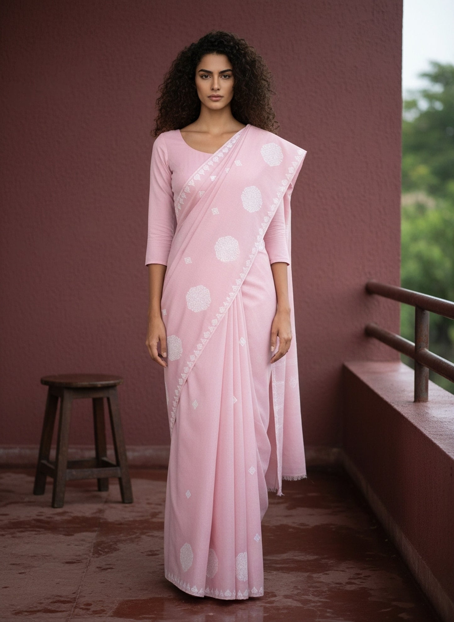 Baby Pink Cotton Saree