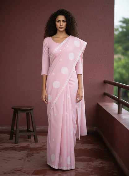 Baby Pink Cotton Saree