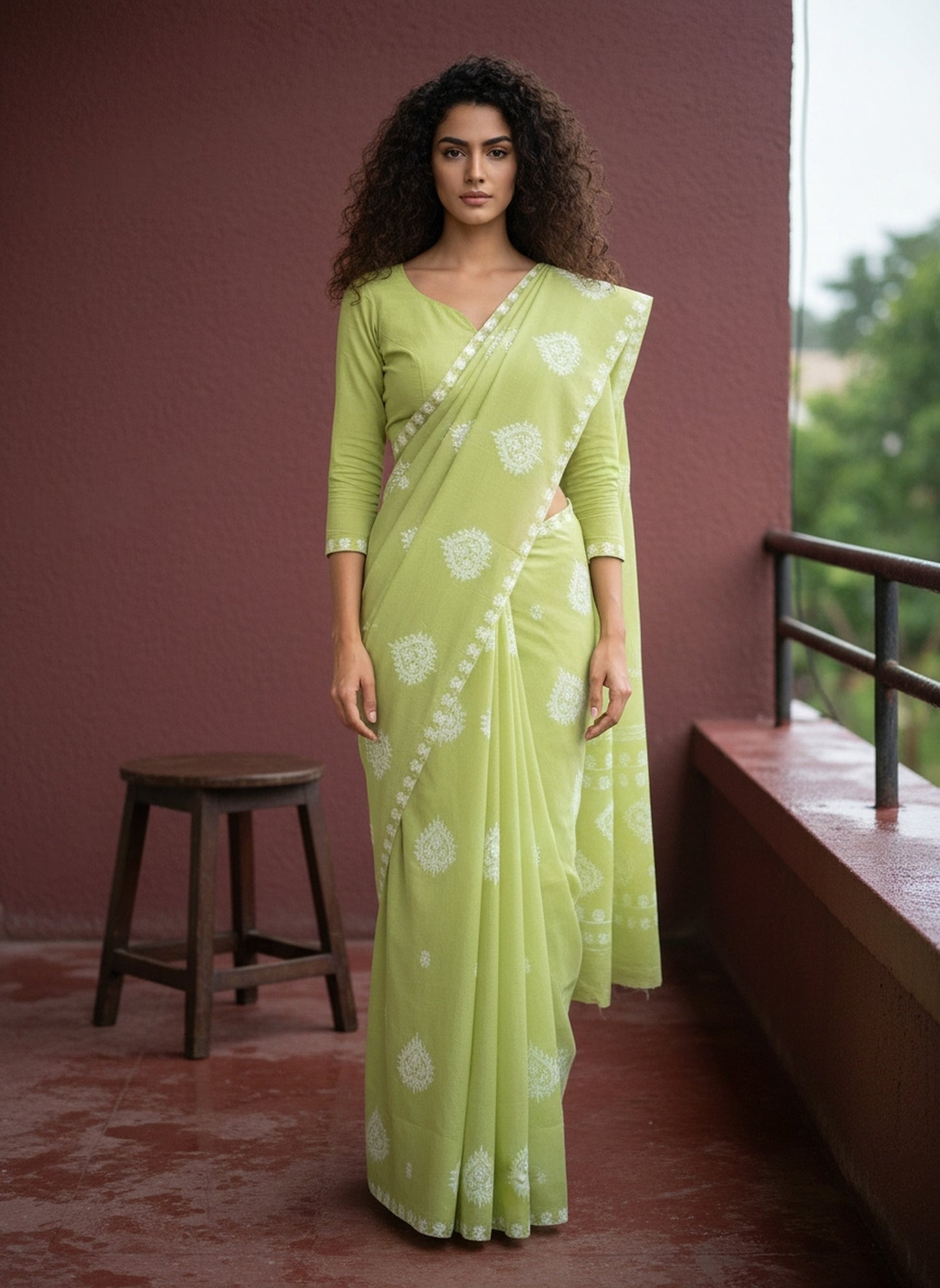Pista Green Cotton Saree