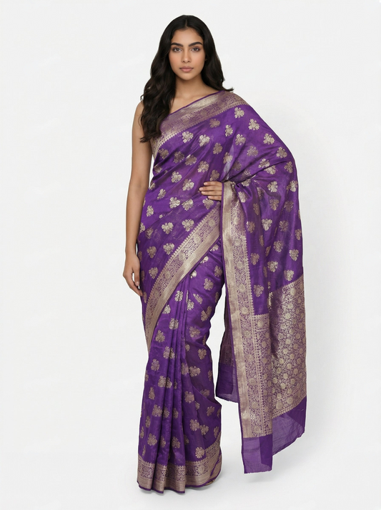 Purple Chinon Saree with Zari Butti Work