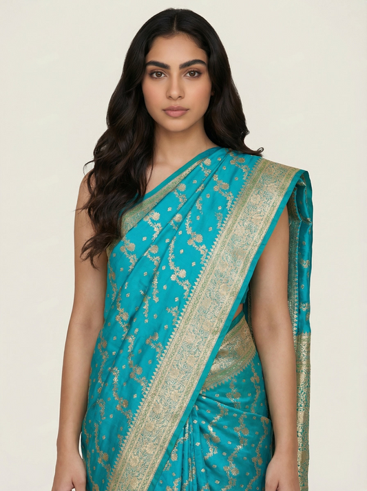 Banarasi Satin Silk Saree with Intricate Zari Weaving