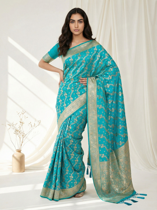 Banarasi Satin Silk Saree with Intricate Zari Weaving