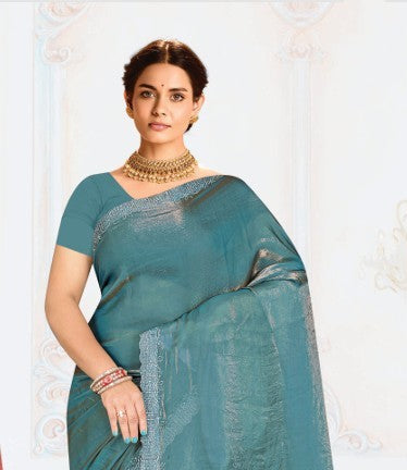 Blue Crush Chiffon silk  Saree