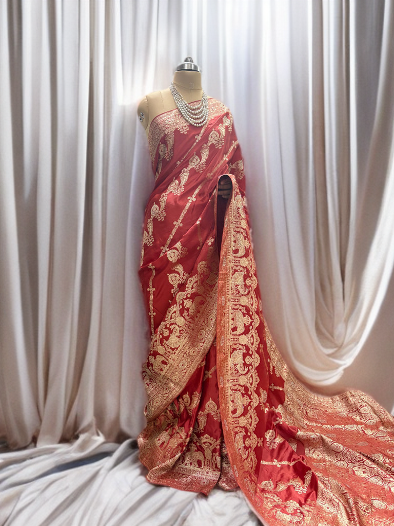 Red Satin silk Saree