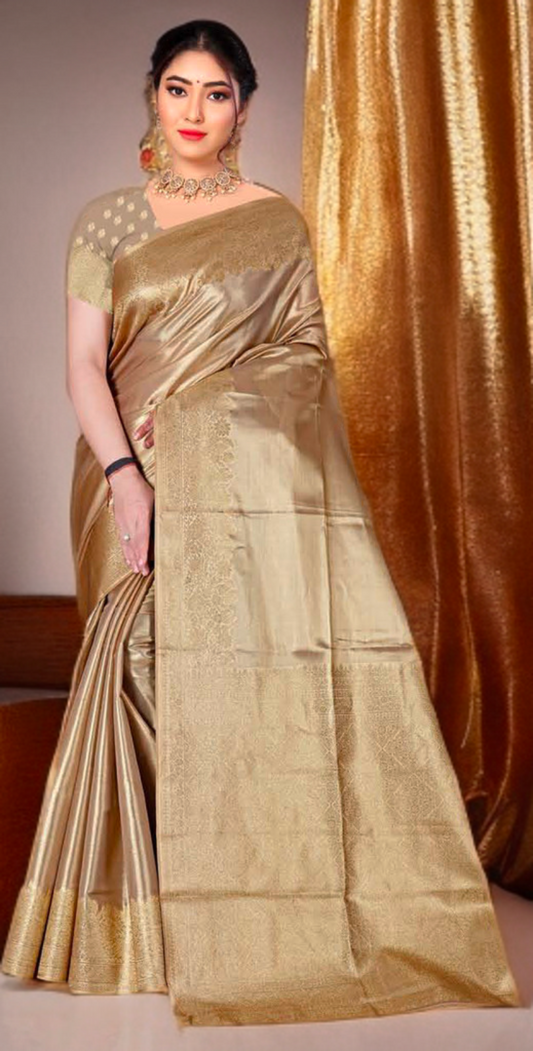 Premium Tissue Silk Saree with Elegant Golden Zari Weaving
