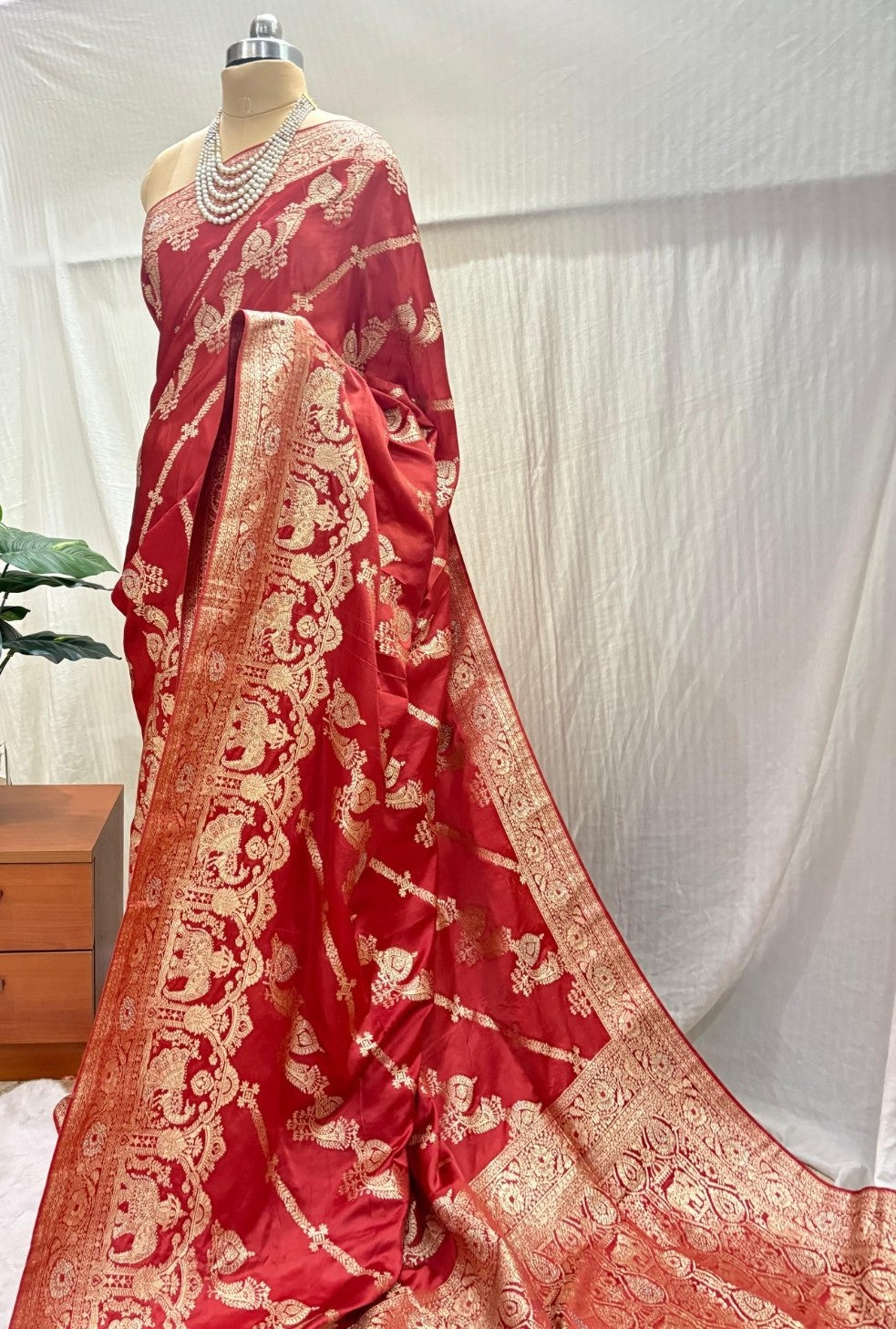 Red Satin silk Saree