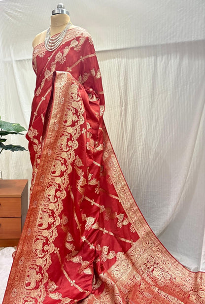 Red Satin silk Saree
