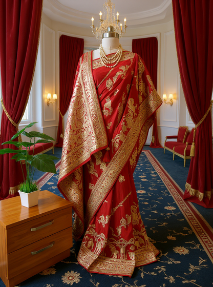Red Satin silk Saree