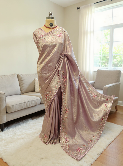 Silk Saree with Sequins Embroidery & Bead Detailing
