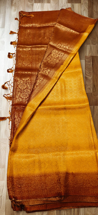 Golden & Rust Mulberry Silk Saree
