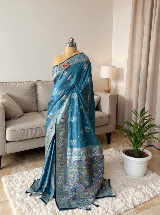 Satin Silk Saree with Dusty Digital Pallu