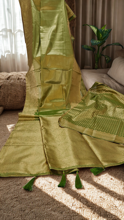 Premium Tissue Silk Saree with Elegant Golden Zari Weaving
