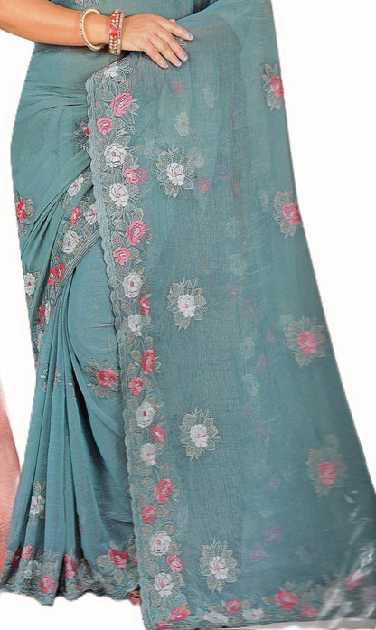 Fendi Chiffon Saree with Embroidered Detailing