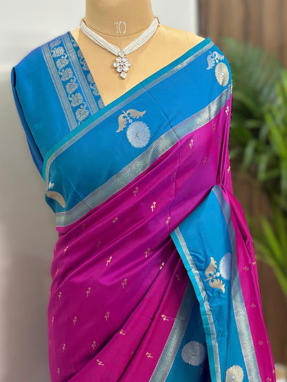 Magenta & Royal Blue Kanjivaram soft Silk Saree