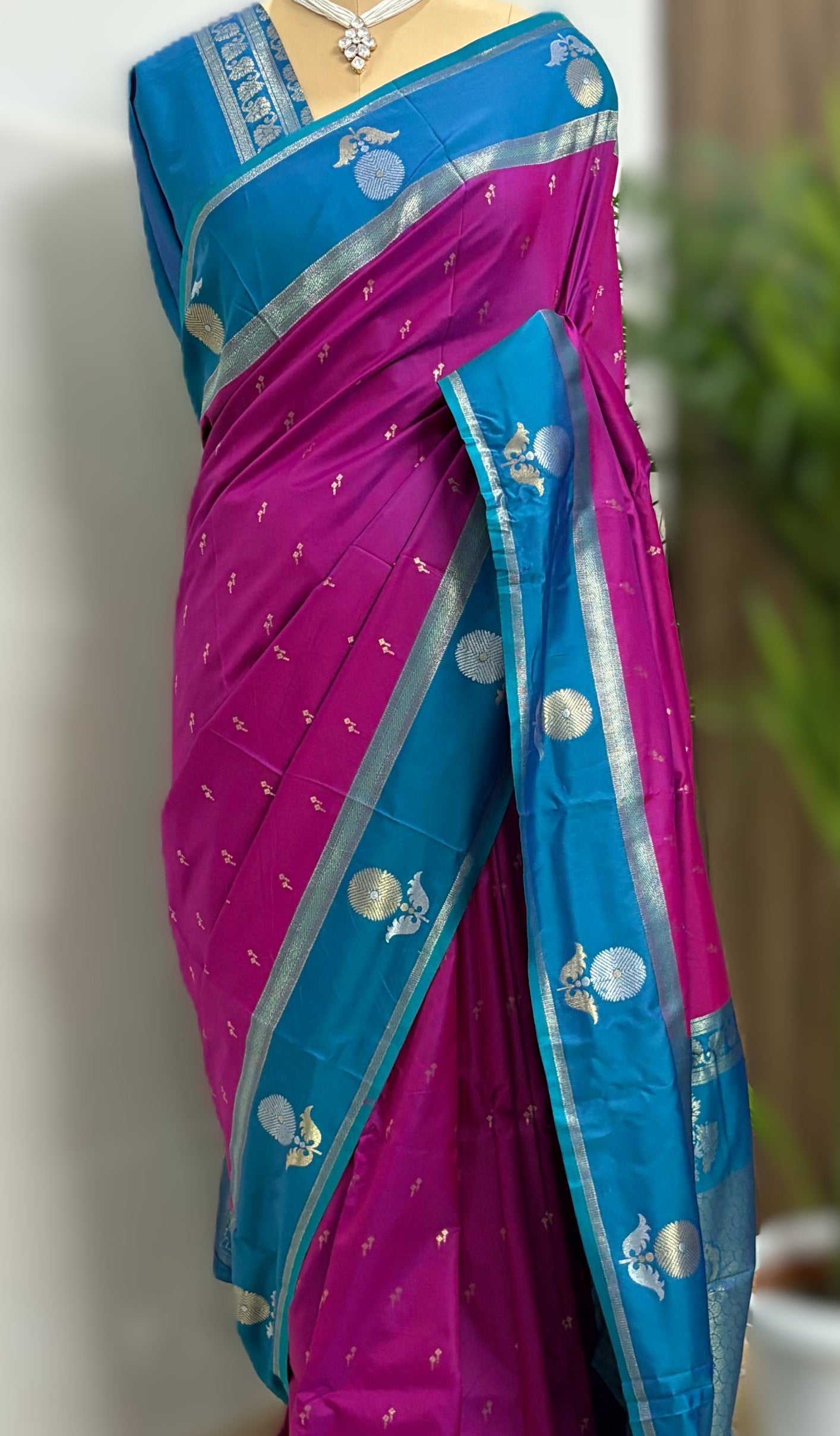 Magenta & Royal Blue Kanjivaram soft Silk Saree