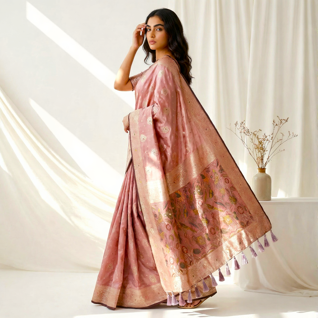 Satin Silk Saree with Dusty Digital Pallu