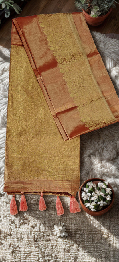Premium Tissue Silk Saree with Elegant Golden Zari Weaving